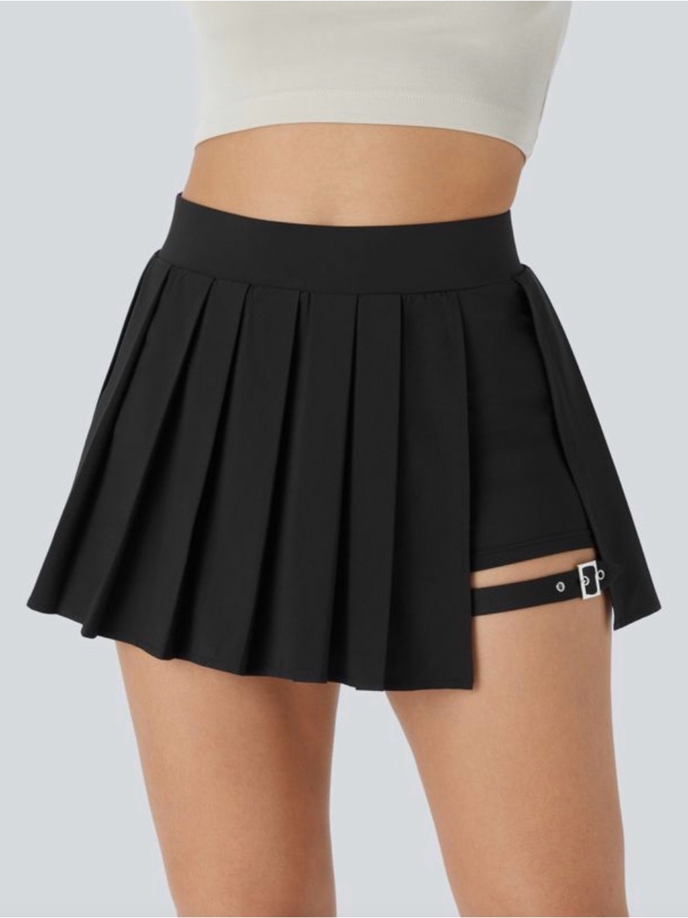 NWT Halara Breezeful High Waisted Pleated 2-in-1 Pocket Buckle Micro Mini Skirt